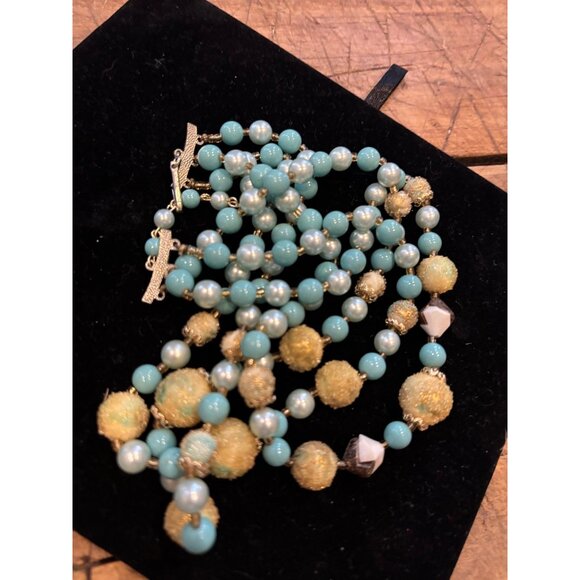 Elegant Glass & Metal Jewelry Box With signed Japan Beaded Necklace set of two p - Picture 15 of 16